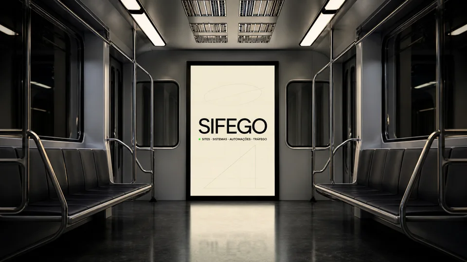 Aplicação conceitual da identidade Sifego em um display dentro de um vagão de metrô.